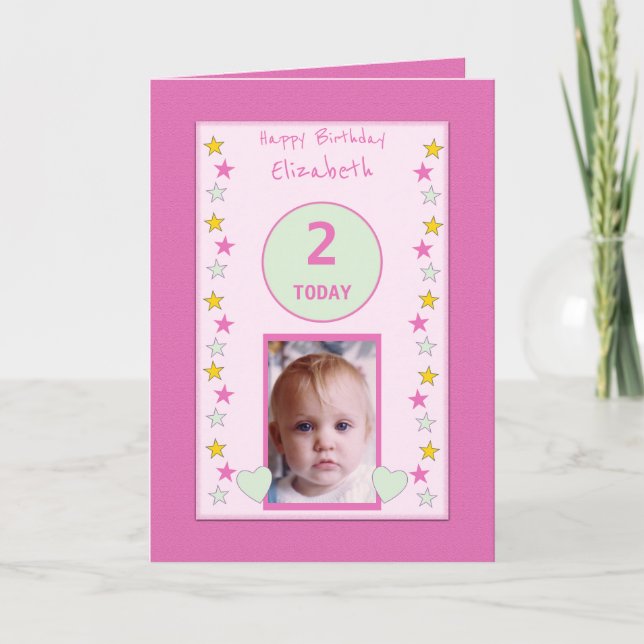 För barn rosa Birthday-fotot hälsning Kort (Framsida)