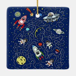 För barn Space Cat Maze-spel Julgransprydnad Keramik