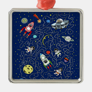 För barn Space Cat Maze-spel Julgransprydnad Metall