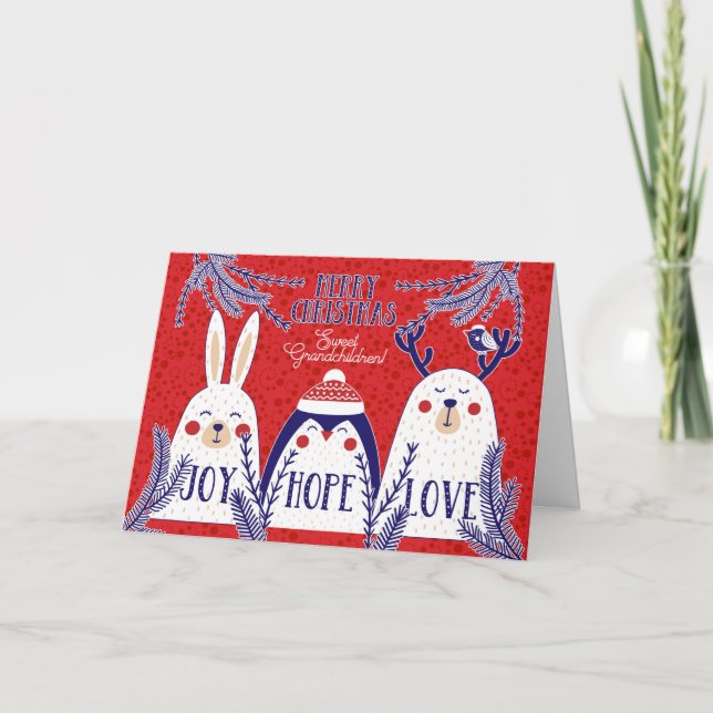 För barnbarn, jultomtskläder helgkort (Framsida)