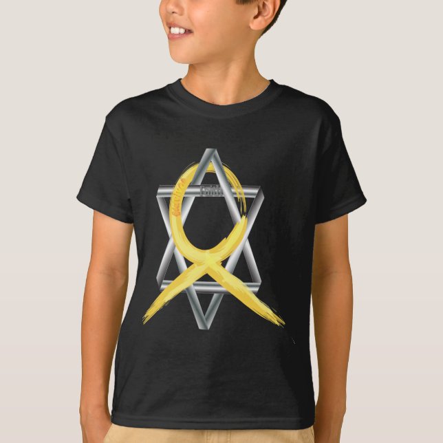 För barndomcancer för guld "målat" band tee (Framsida)