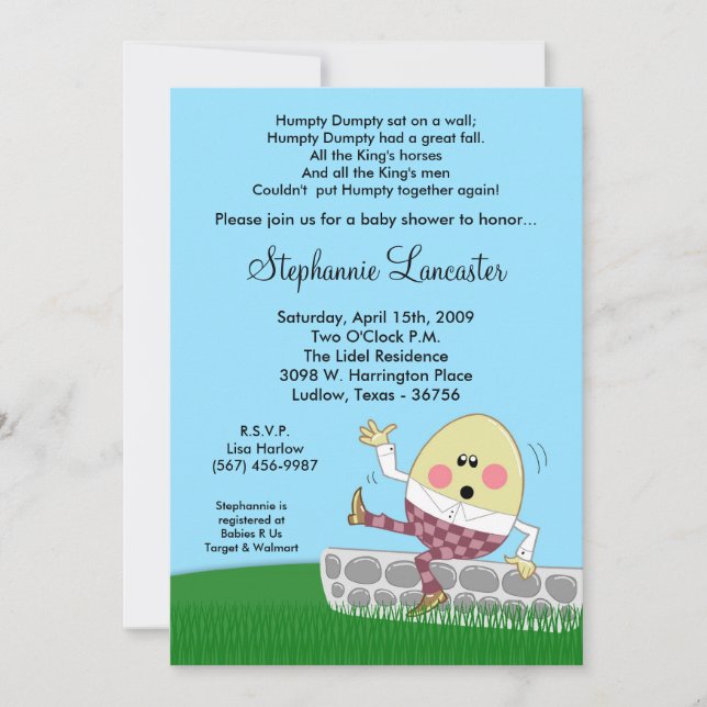 för barnkammarebaby shower för 5x7 Humpty Dumpty Inbjudningar (Framsida)
