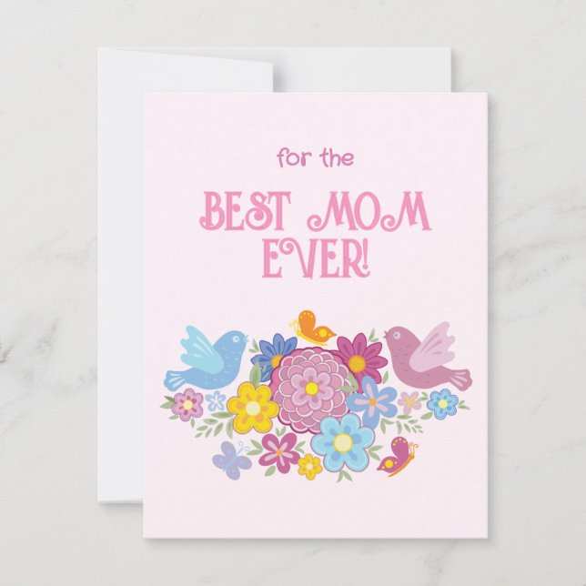 För bästa Mamma någonsin blommor och fjäril, fågla Julkort (Framsida)