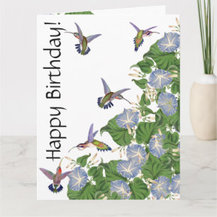 För B'day för Hummingbirdfågelblomma blom- kort