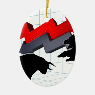 För björnar för tjuraktiemarknad kontra begrepp julgransprydnad keramik