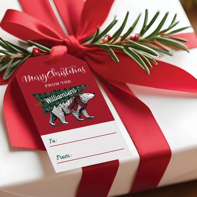 För björnträd för god jul polar leverans presentetikett (Merry Christmas Polar Bear Tree Delivery Gift Tags)