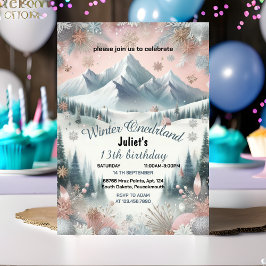 för blå flicka snö Winter Onederland 13:e födelsed Inbjudningar