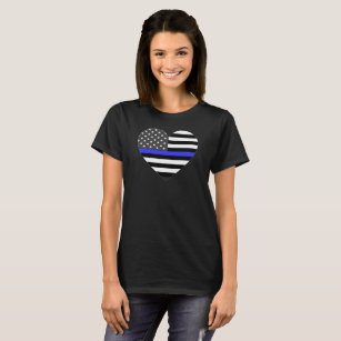 För blålinjenamerikanska flaggan för polis tunn t-shirt