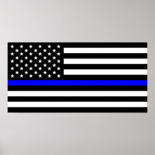 för blålinjenflagga för polis tunn ameri för USA Poster