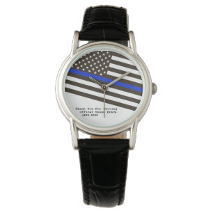 För blålinjenflagga för *~* tunn kvinna polis armbandsur