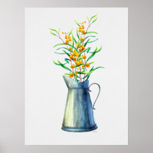 För blåttgult för vattenfärg botanisk tillbringare poster