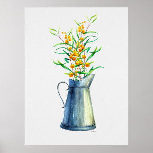 För blåttgult för vattenfärg botanisk vas poster