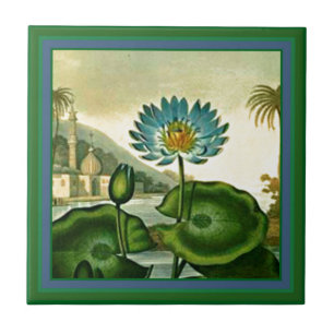 För blåttlotusblomma för vintage egyptiska löv kakelplatta