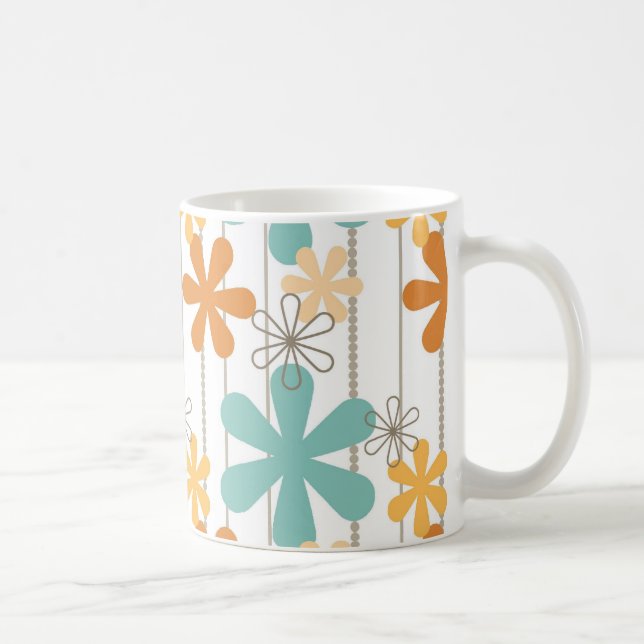 För blåttvägg för rolig Retro blommönster orange Kaffemugg (Höger)