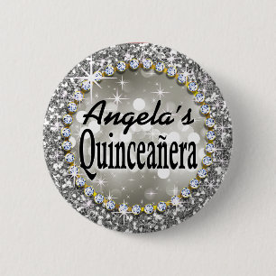 För Bling Quinceañera för Glitz Glam silver Knapp