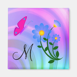 För blommafjäril för Monogram M magnet