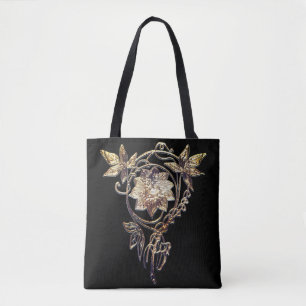 För blommajuvel för elegant art nouveau guld- tygkasse