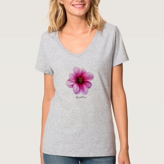 För blomman all färgar den rosa dahliaen med text tee shirt (Framsida)