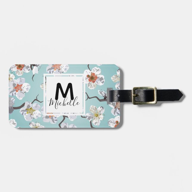 För blommarMonogram för vit körsbärsrött namn Bagagebricka (Horisontell Framsida)