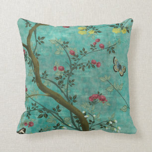 För blommarträd för härlig vintage antika fjärilar kudde