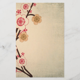 För blommarträd för vintage körsbärsröd brev brevpapper