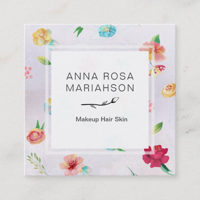 För blommönsterlavendel för *~* modern vattenfärg fyrkantigt visitkort (Framsida)