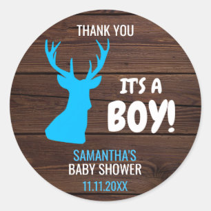 För bockhjort för tack lantlig baby shower för runt klistermärke