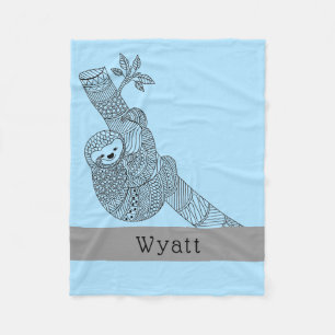 För Boho för gullig Sloth stam- blått för namn Fleecefilt