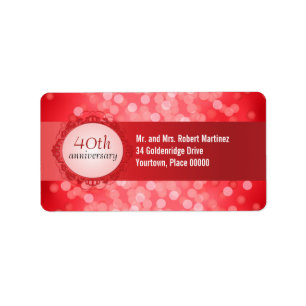 För Bokeh 40th för Ruby röd etikett för adress Adressetikett
