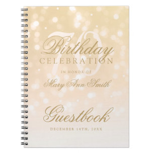 För Bokeh för 70th födelsedag för Guestbook guld- Anteckningsbok Med Spiral
