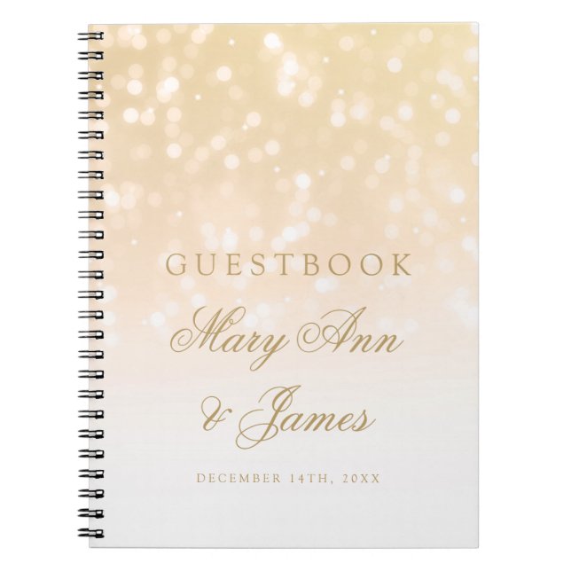För Bokeh för bröllopGuestbook guld- ljus gnistra Anteckningsbok (Framsidan)