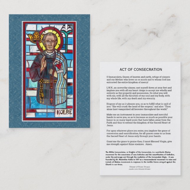 För bönheliga för St. Maximilian Kolbe Immaculata Visitkort (Fram/baksida)