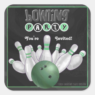 För bowlingparty för trendig grön klistermärke