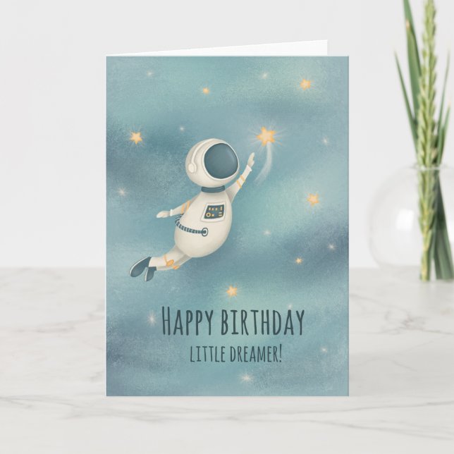 För Boy Cute och Charming Astronaut Birthday Card Kort (Framsida)