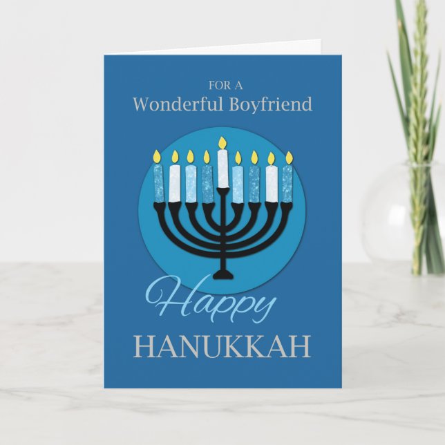 För Boyvän Hanukkah Menorah på Mörk blått Kort (Framsida)