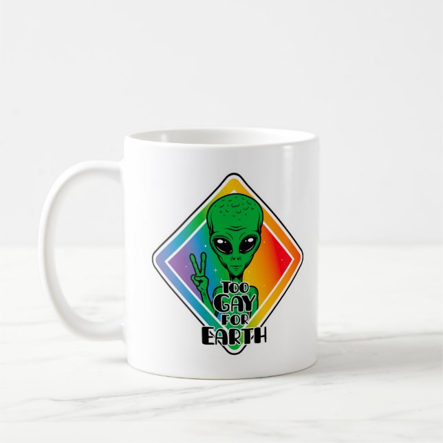 För bra för Jorden, underbart Alien UFO Kaffemugg (Vänster)