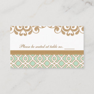 För bröllopbord för Mint grönt guld- marockanskt Placeringskort