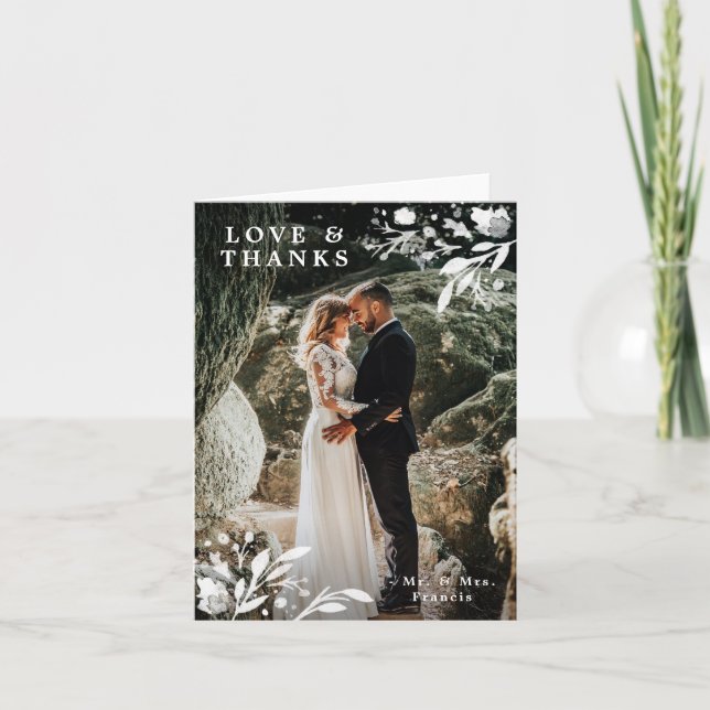 För bröllopfoto för vattenfärg blom- kort för tack (Framsida)