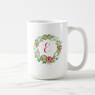 För bröllopsuckulent för vintage blom- Monogram Kaffemugg