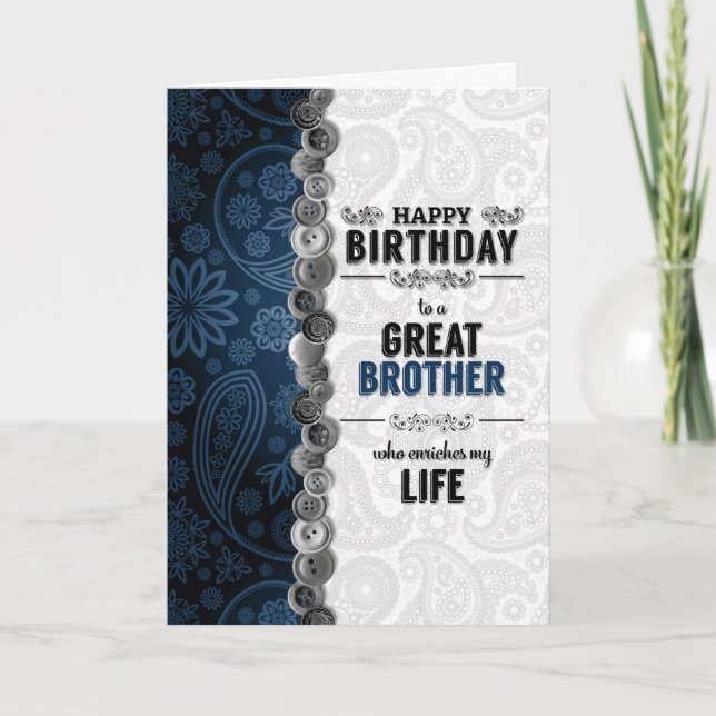 för Brother Birthday Blue Paisley med Buttons Kort (Framsida)
