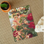 För Brother Orchids och Red Morsa Blommigt Birthda Kort<br><div class="desc">Blommigten fick ett födelsedagskort för en kär bror som har fotobilden av en spray av Cymbidium Orchids tillsammans med röda Chrysanthemum-blommor. Markera kortet avsluta stil.</div>