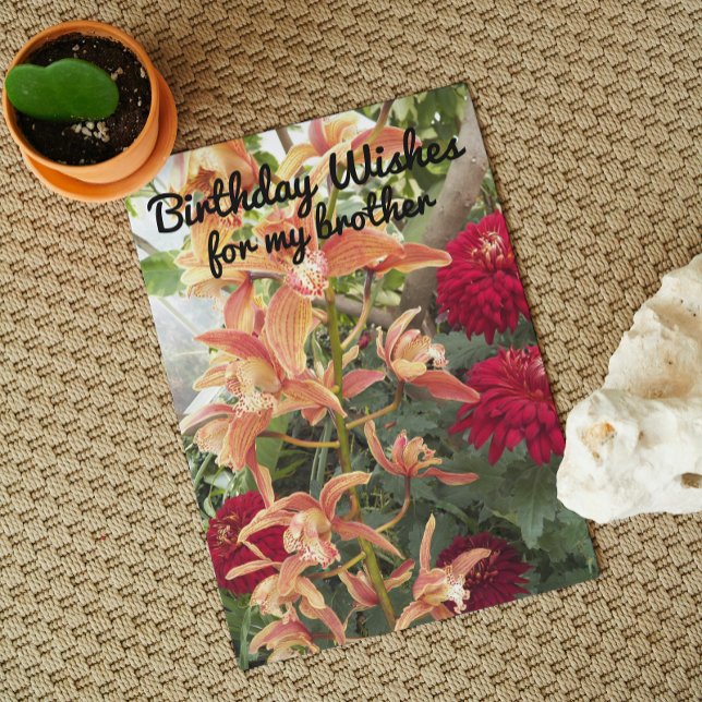 För Brother Orchids och Red Morsa Blommigt Birthda Kort (In Situ)