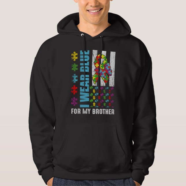 För Brother Puzzle Flagga Speciell autism Awarenes Hoodie (Framsida)