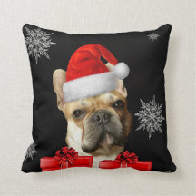 För bulldogghund för jul fransk dekorativ kudde