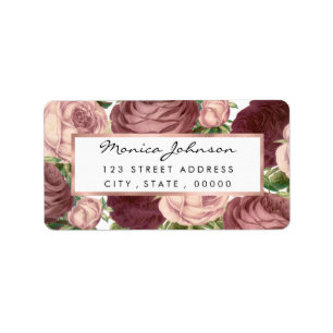 För burgundy för vintageland chic blommor rosa r adressetikett