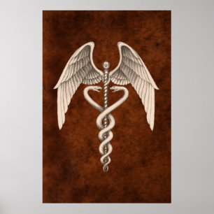 För Caduceussymbol för vintage medicinskt tryck