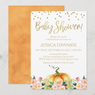 För Calligraphybaby shower för pumpa guld- Inbjudningar