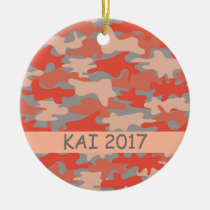 För Camo för orange grå personlig för namn Julgransprydnad Keramik