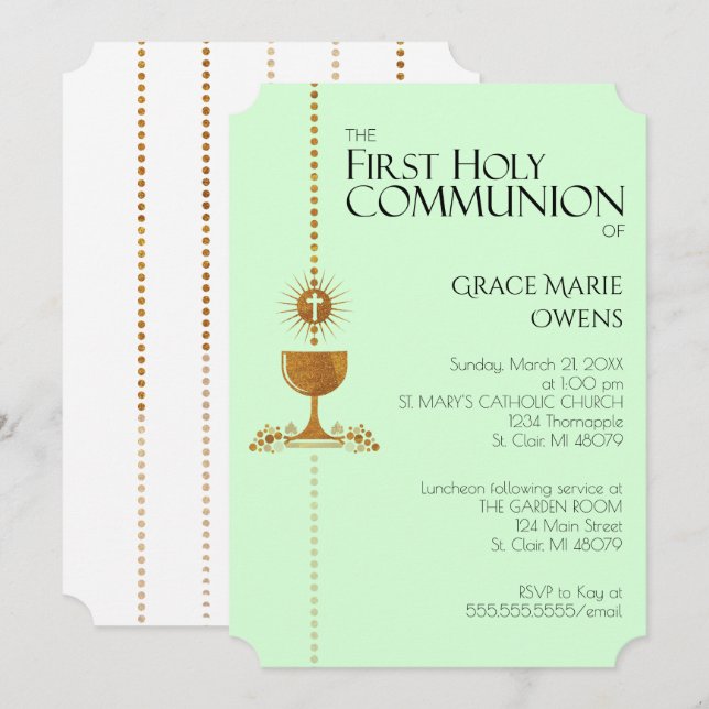 För Chalis för guld- glitter inbjudan första (Fram/baksida)