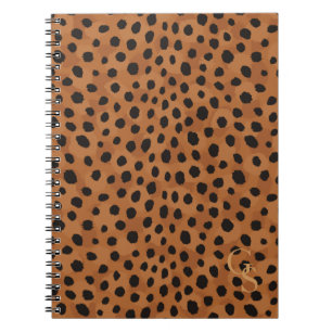 För cheetahtryck för chic brun monogram anteckningsbok med spiral